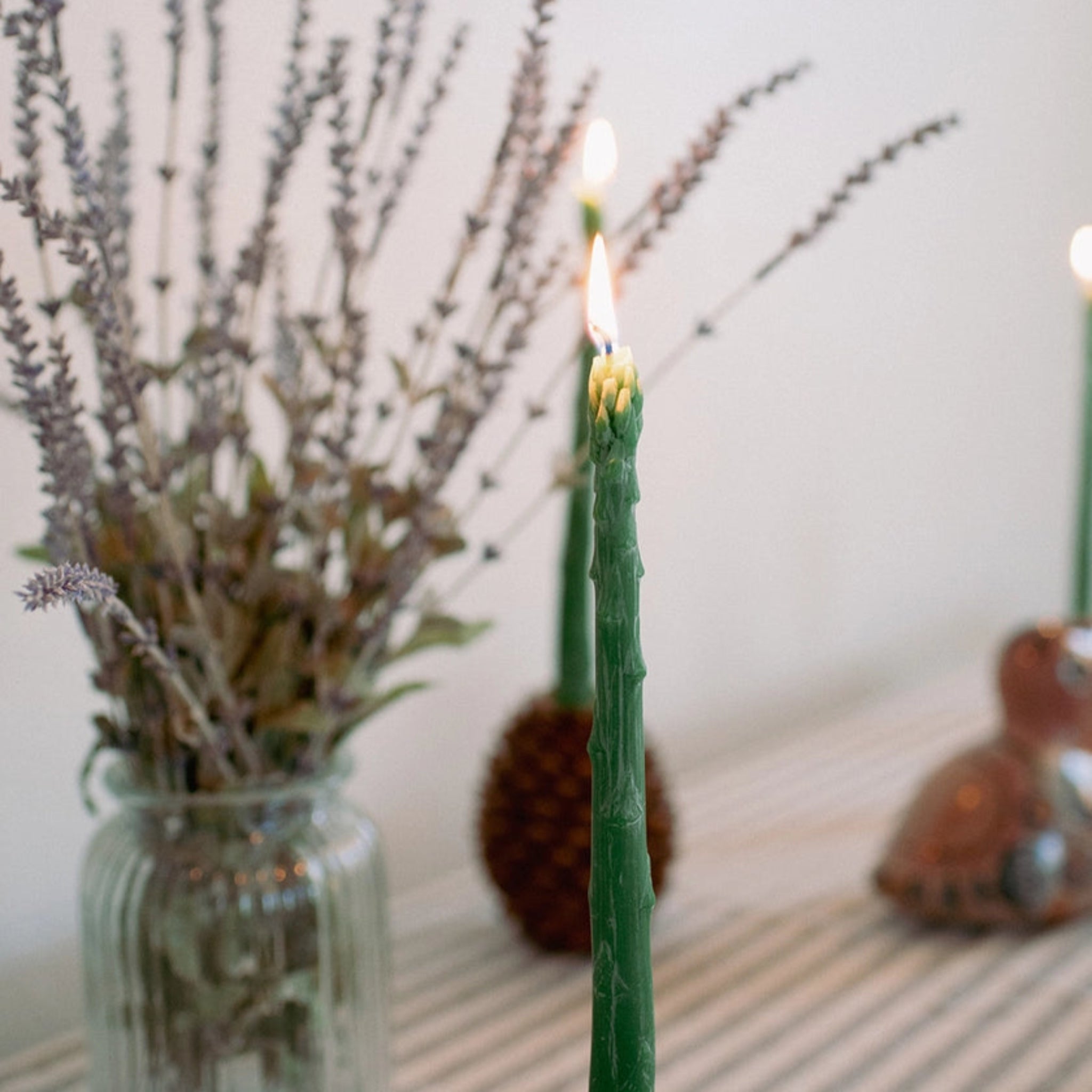 Beeswax Asparagus Taper Candle | Pair