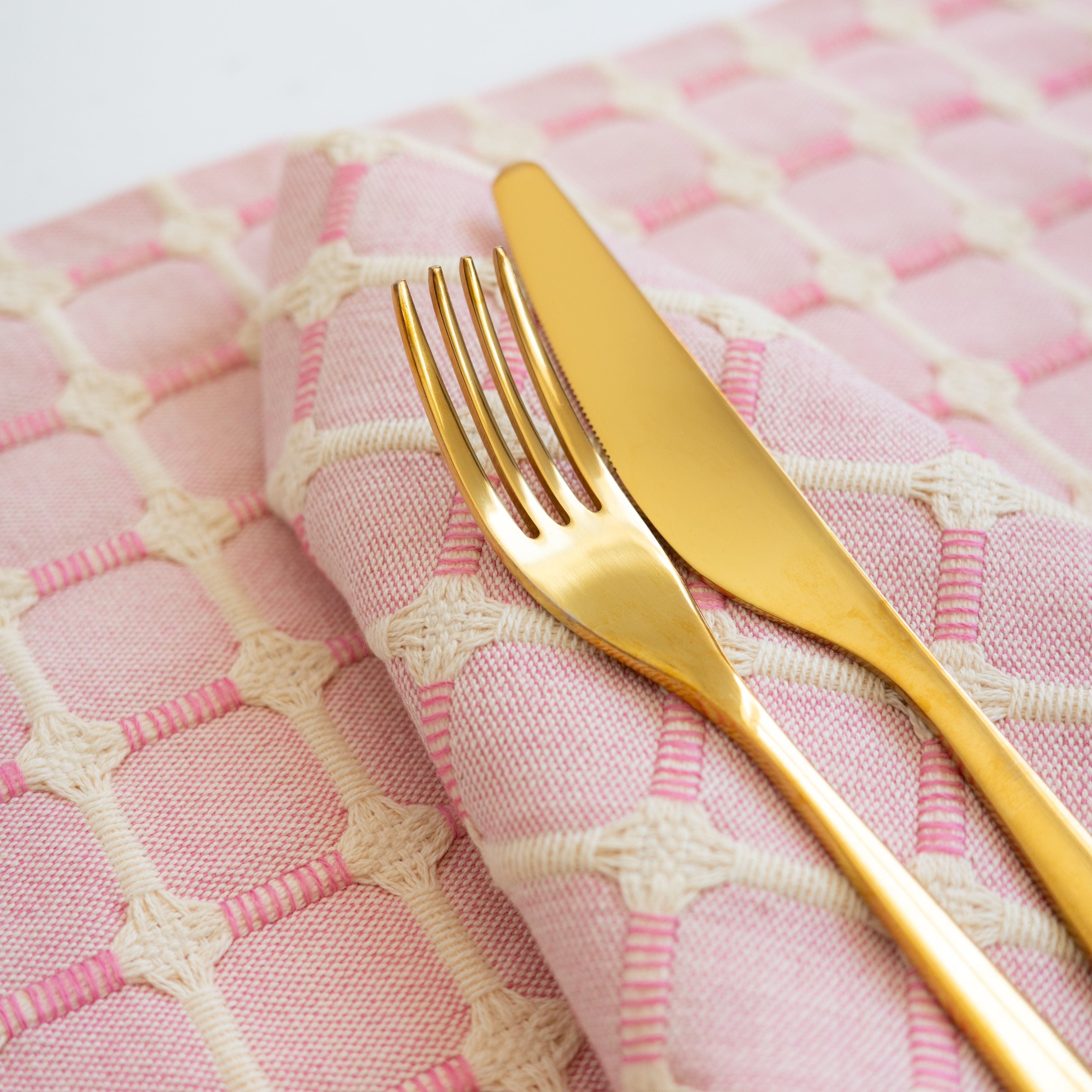 Hopsack Placemat 2 Side Fringe - Set of 4 | Bazooka Pink