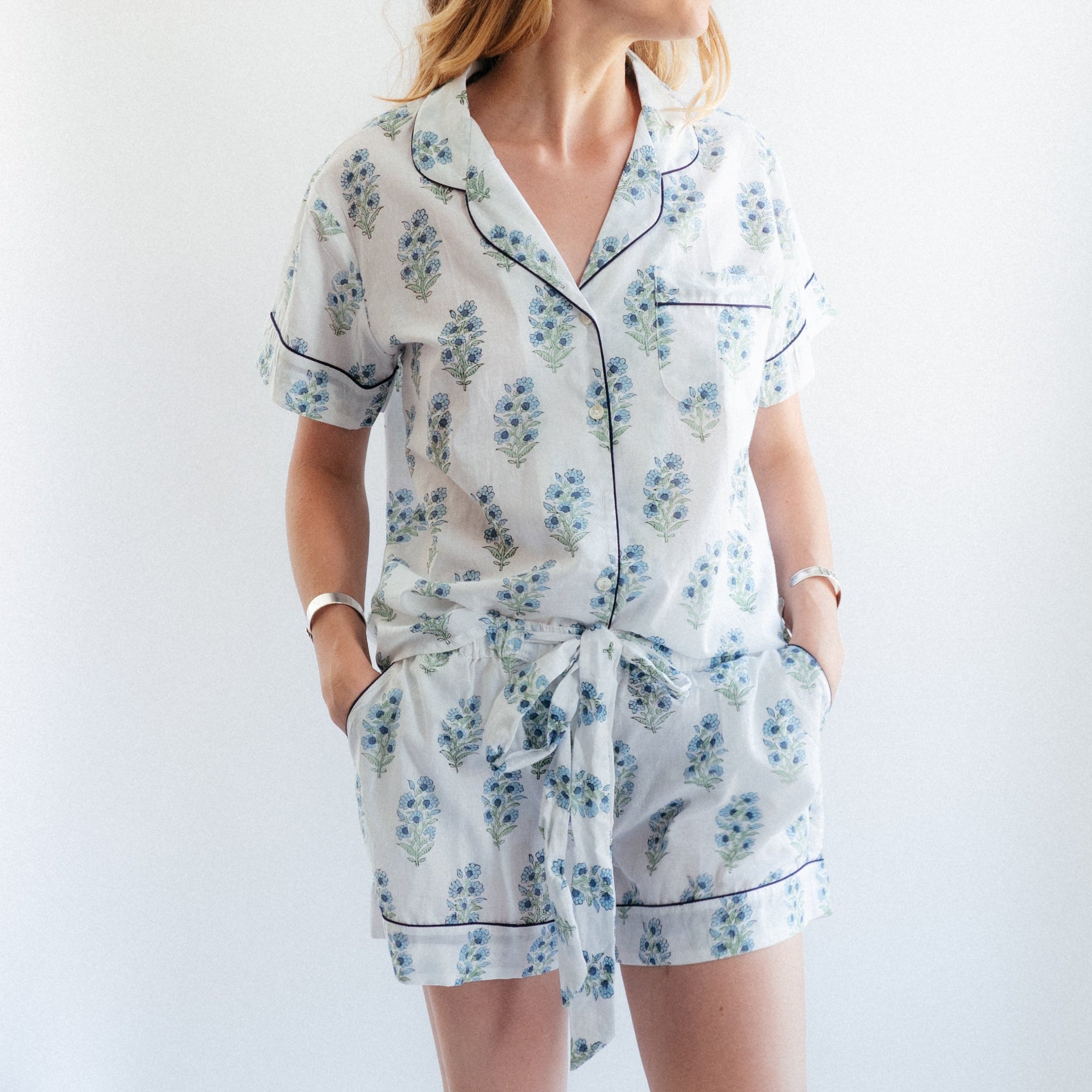 Short PJ Set - White/Blue/Green