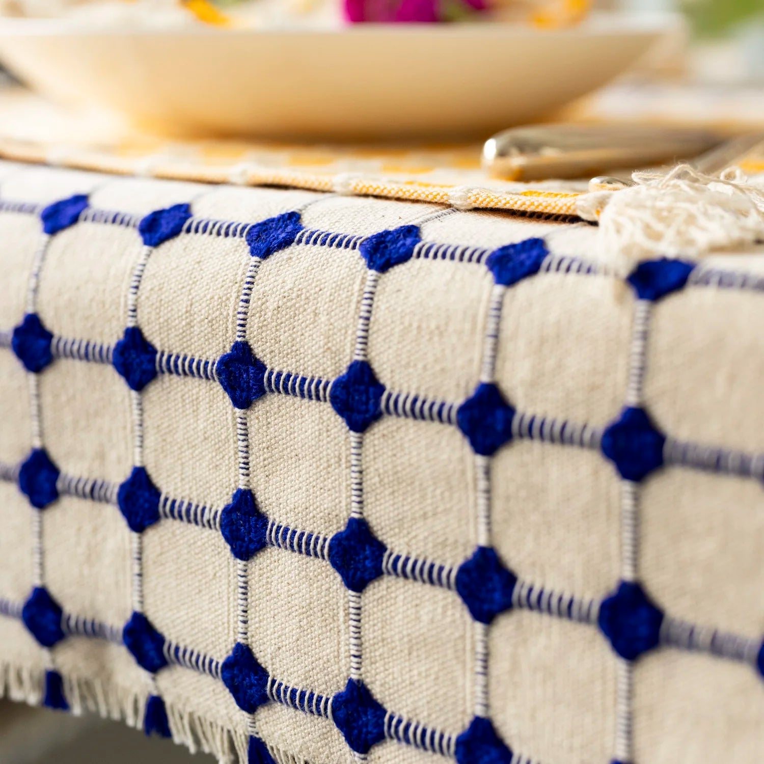 Wicker Hand Finished Tablecloth | Cobalt