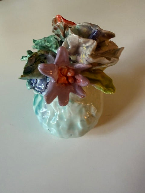 Ceramic flower tchotchke blue
