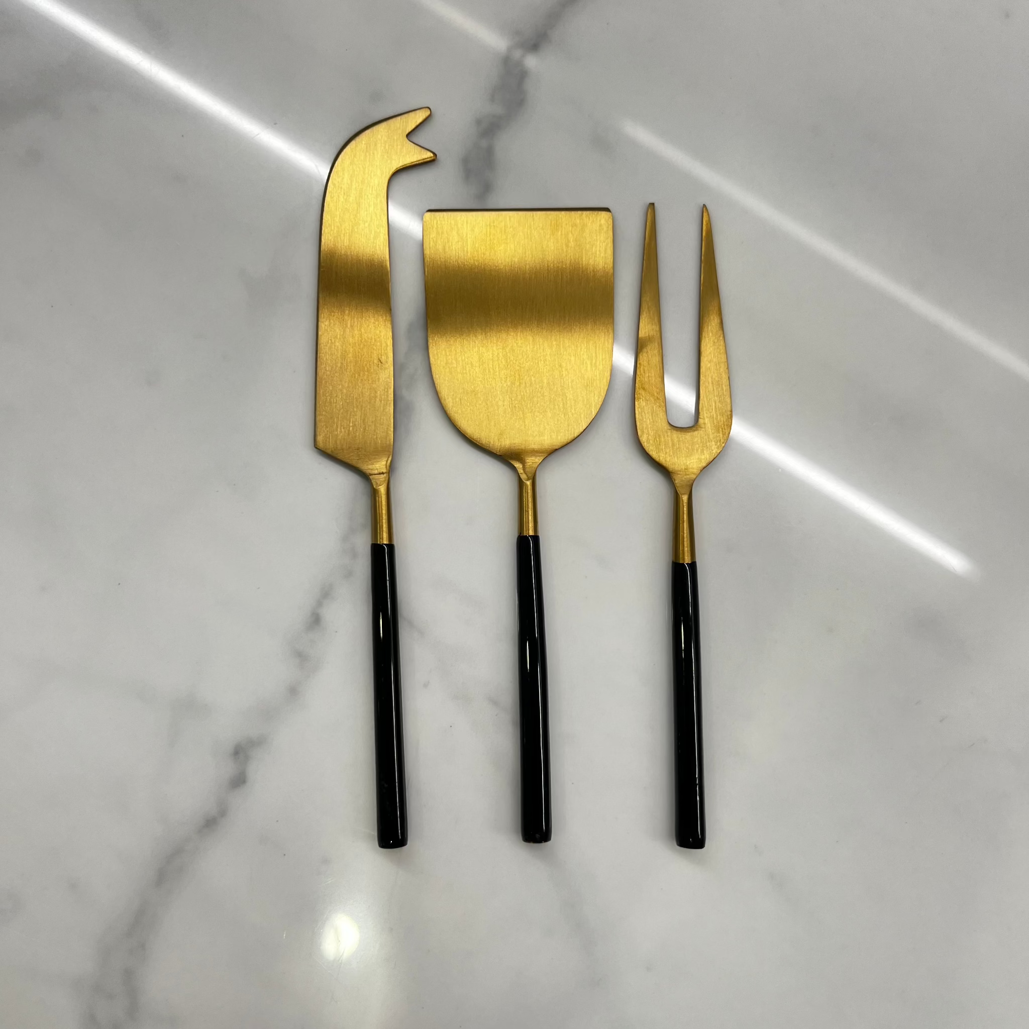 Cheese Fork and Knife Set | Black and Gold