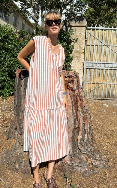 Drop Waist Caftan - Terracotta/White