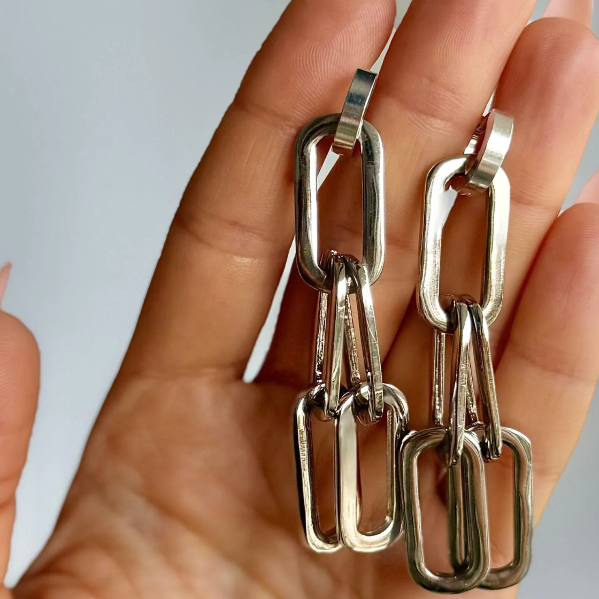 Long Silver Chain Earrings