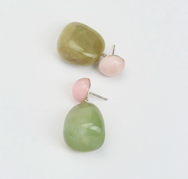 Pink Moonstone + Jade Pebbles Earrings