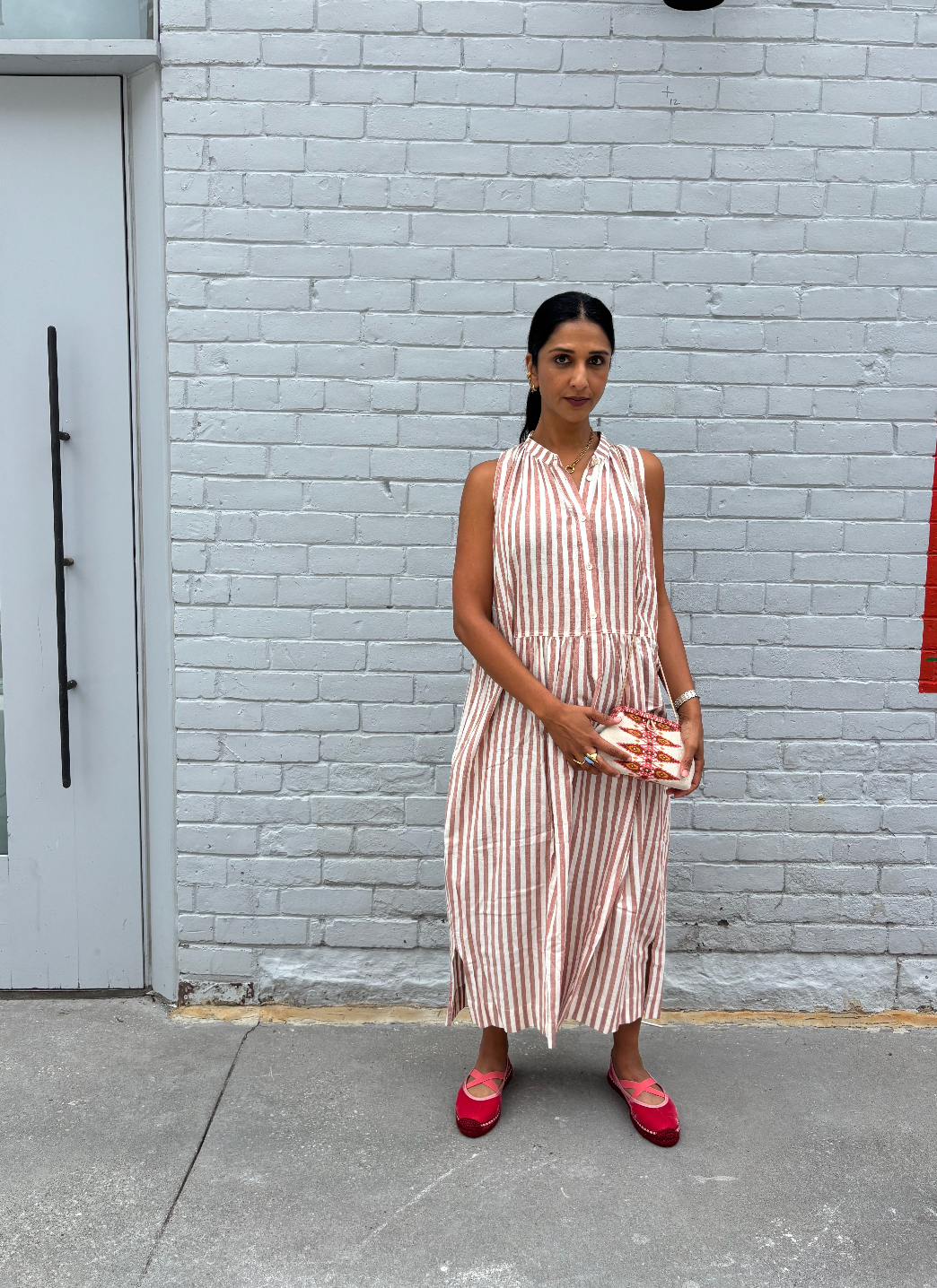 Long Pullover Dress - Terracotta/White