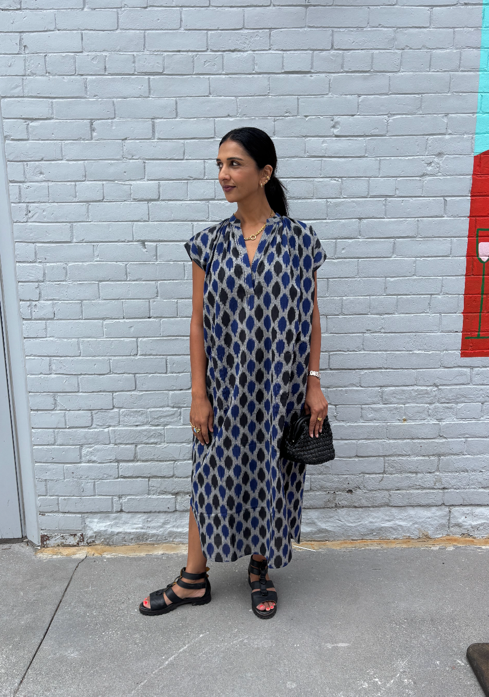 Slim Riviera Ikat Dress - Blue/Grey