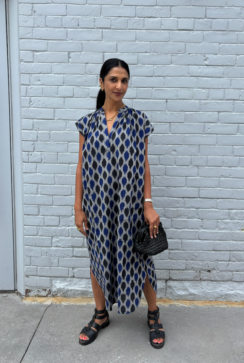 Slim Riviera Ikat Dress - Blue/Grey