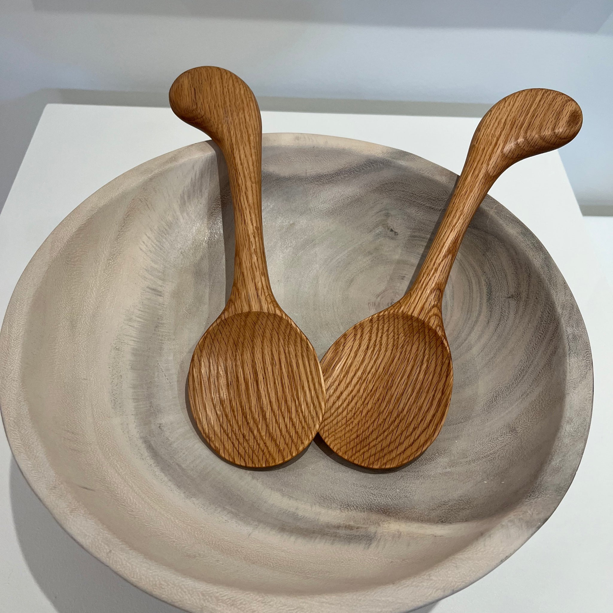 Short Curved Salad Spoon Set | Oak
