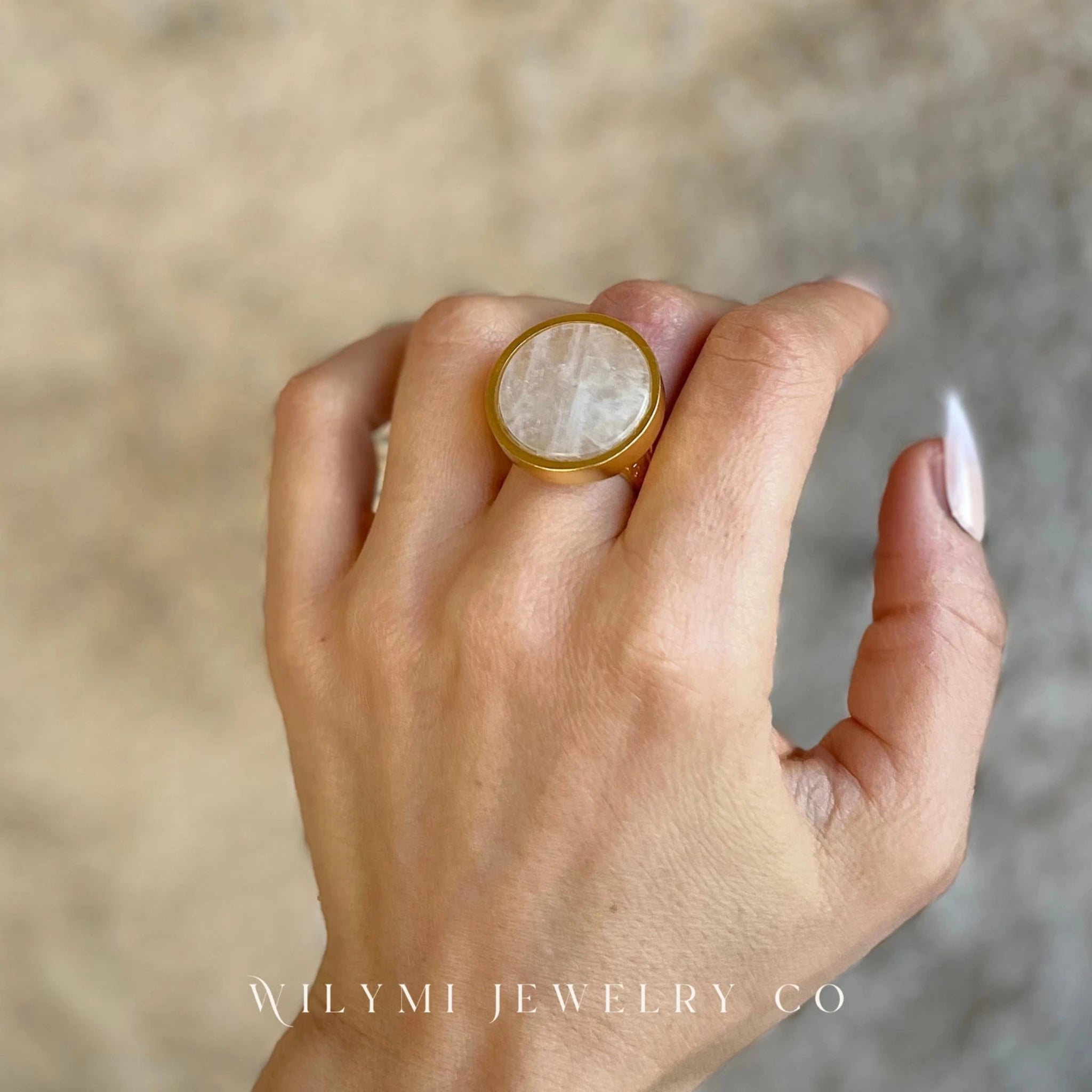 WILYMI Joy Moonstone Black and White Ring