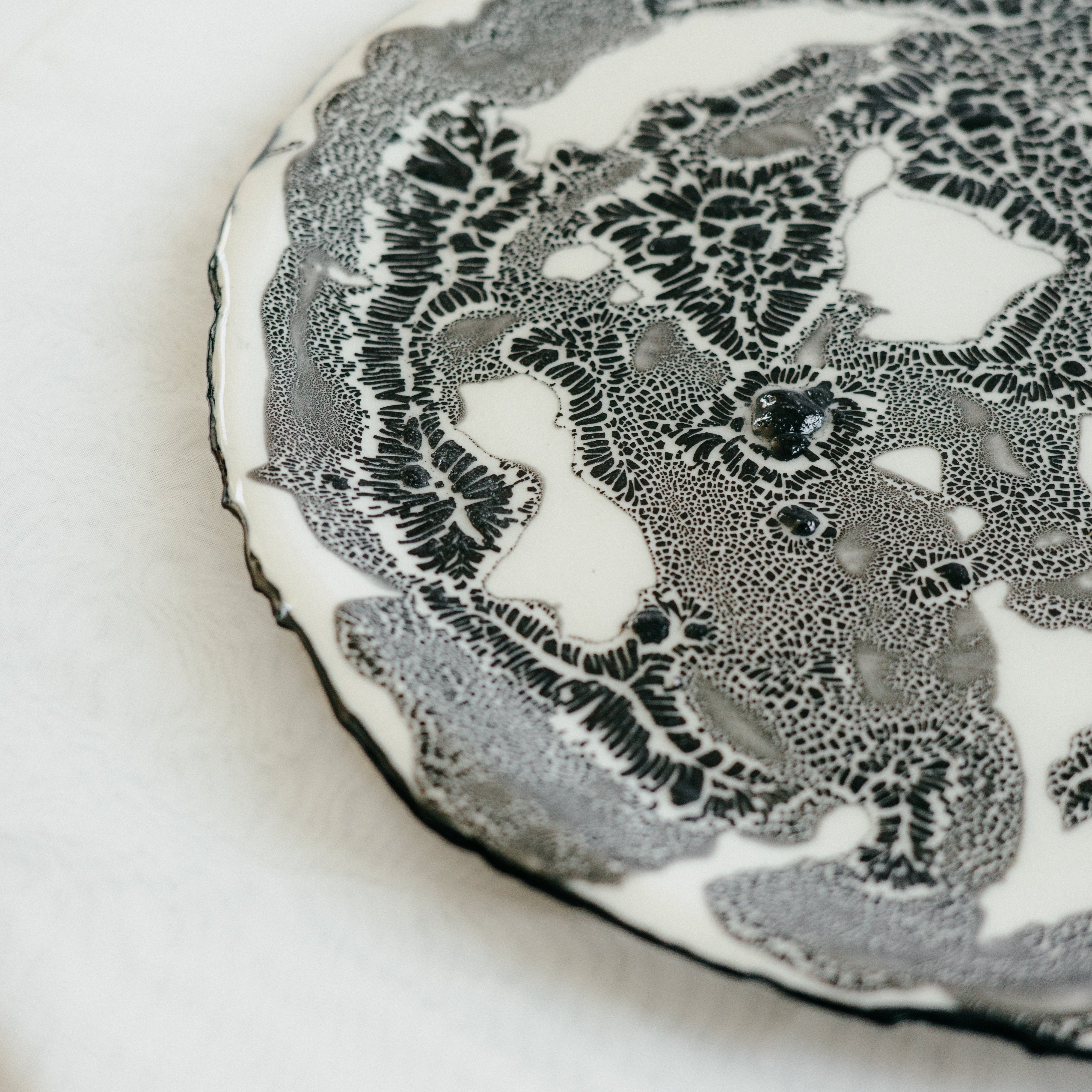 Torn Plate | Decorative | Cream with Black Lichen