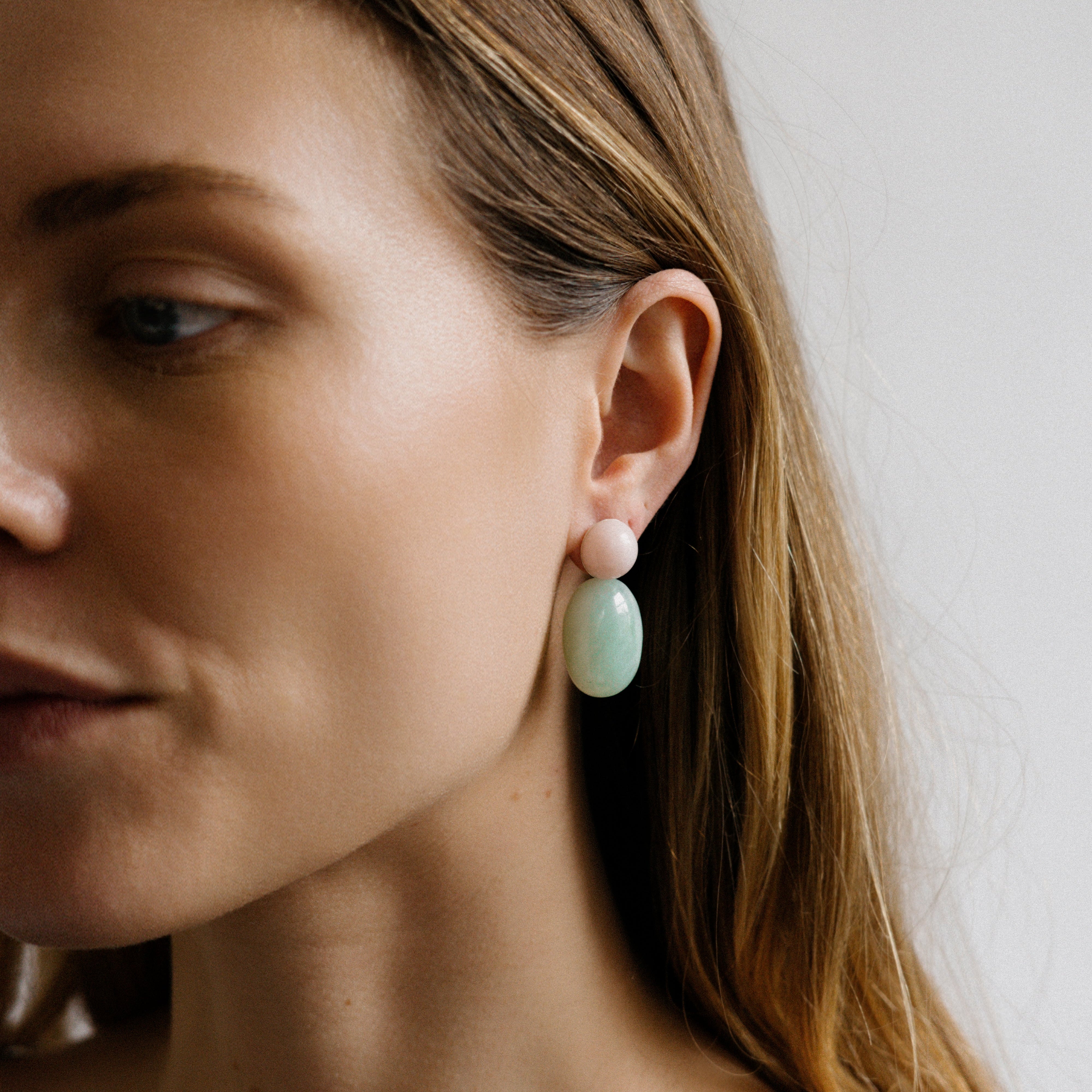 Pink Moonstone + Jade Pebbles Earrings