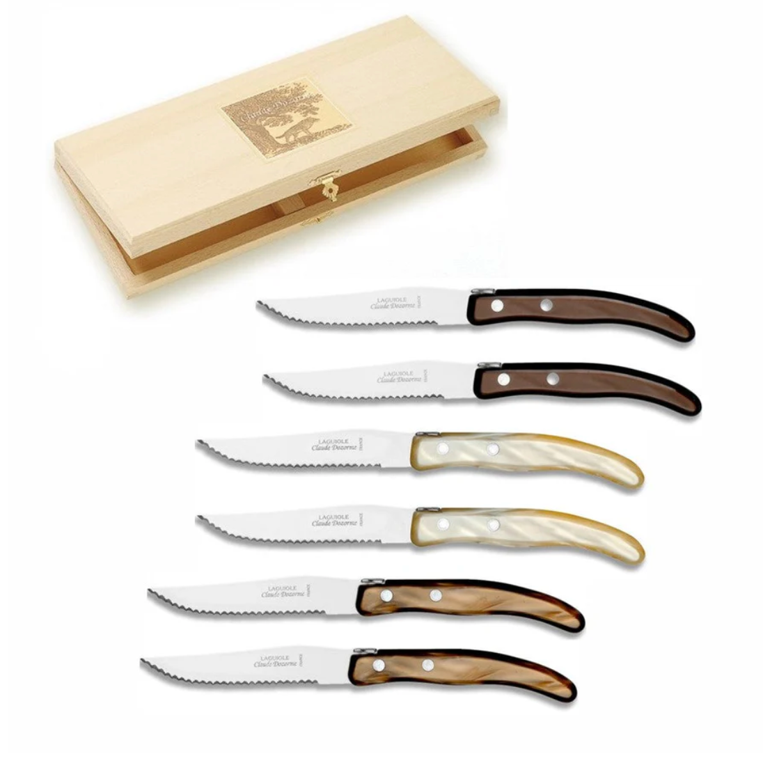 Berlingot Box of 6 Steak Knives | Assorted Natural/Brown