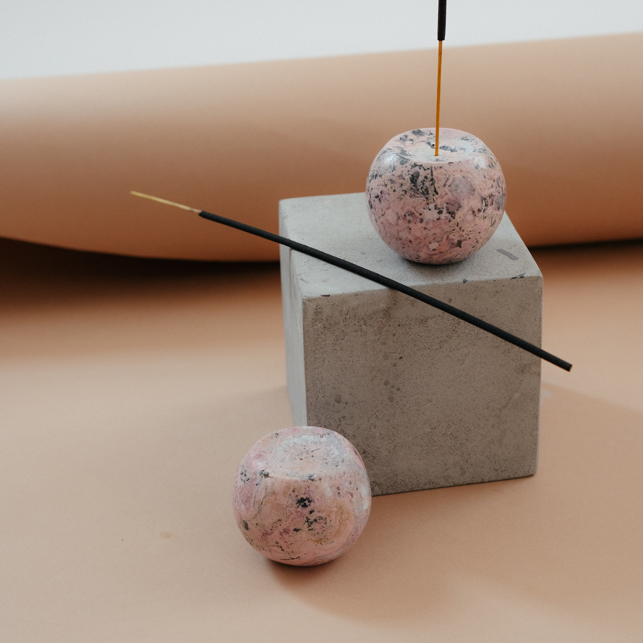 Gemstone Sphere Incense Holder - Rhodonite Pink