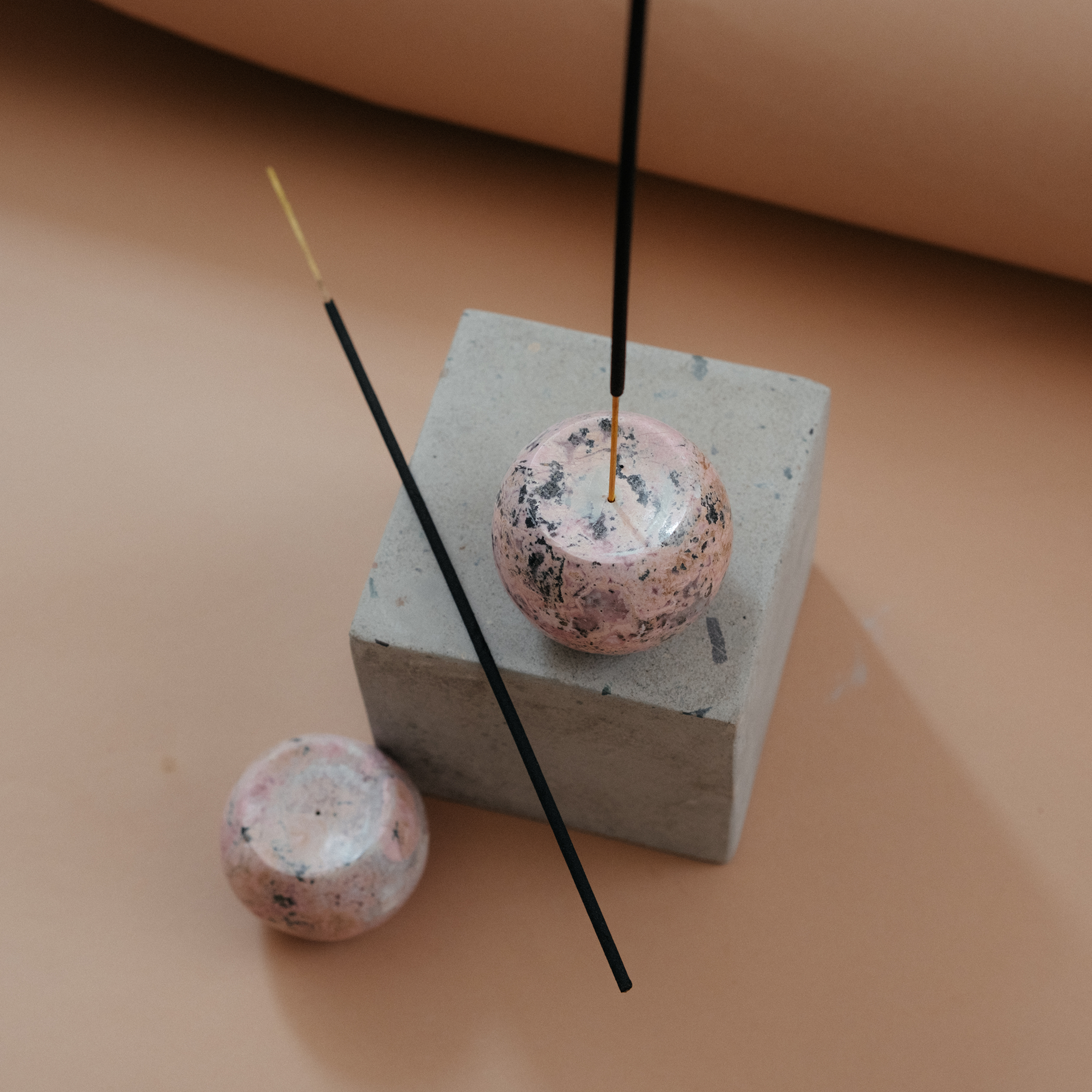 Gemstone Sphere Incense Holder - Rhodonite Pink