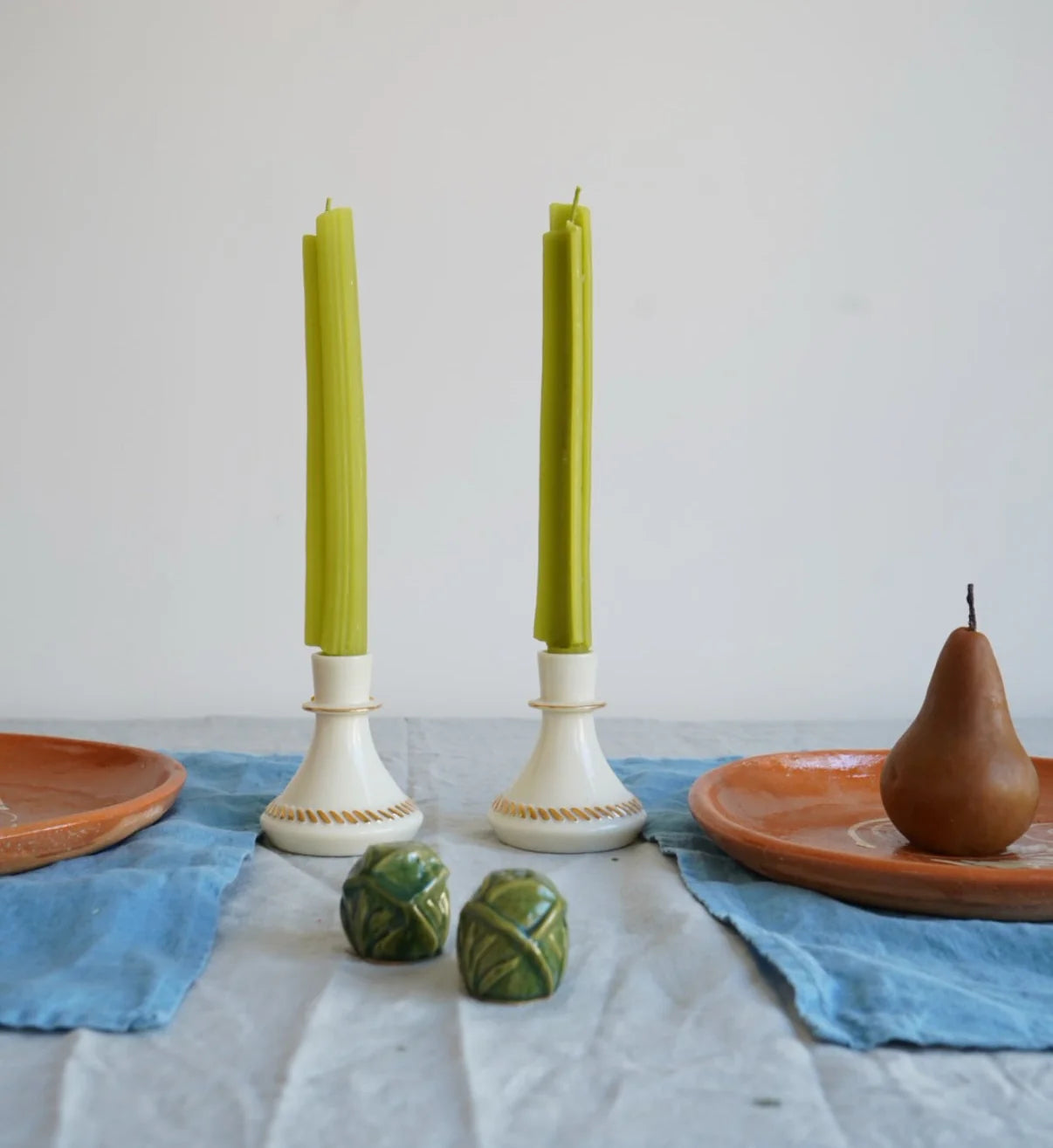 Beeswax Celery Taper Candle | Pair