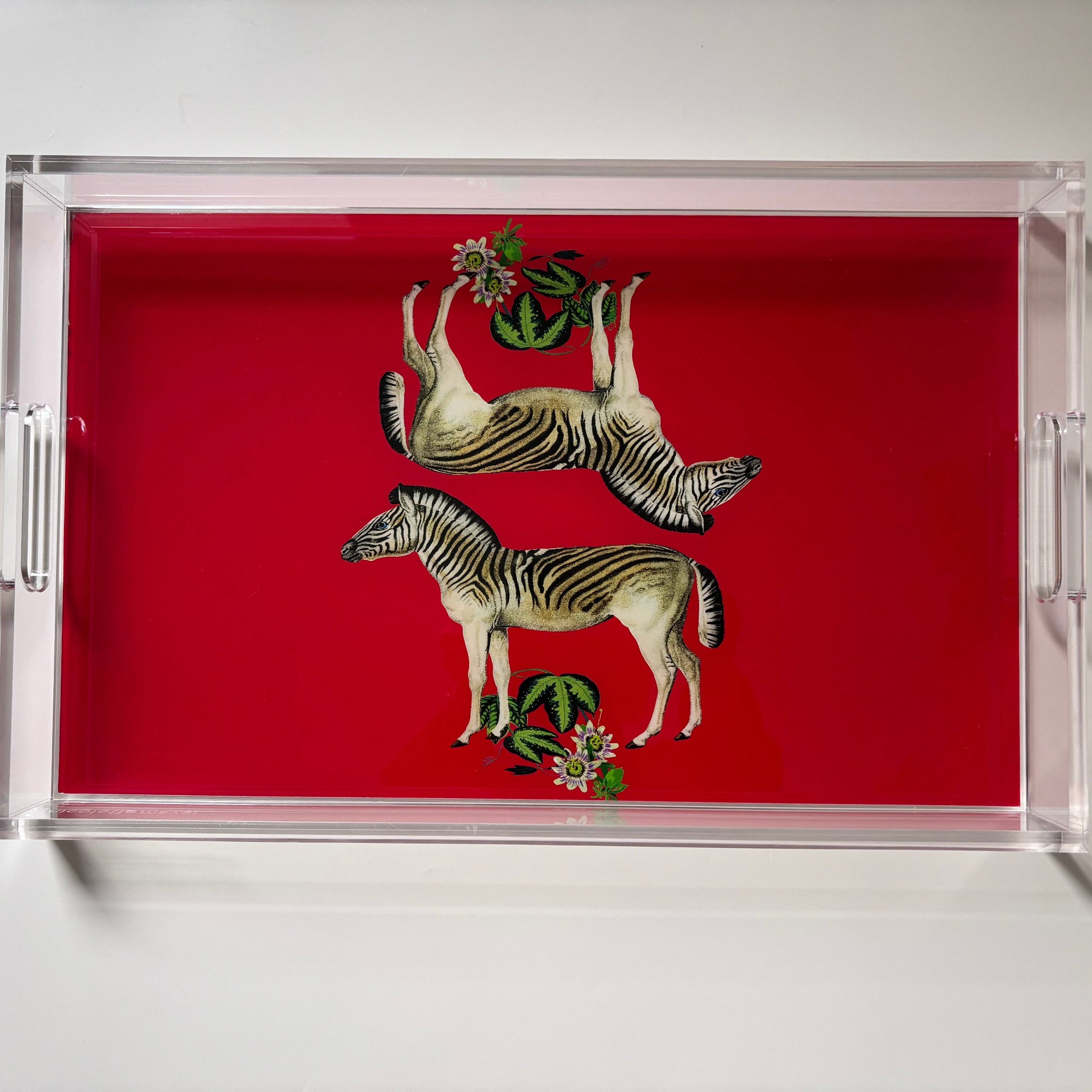 Zebras Seeing Double Red Acrylic Tray | Medium