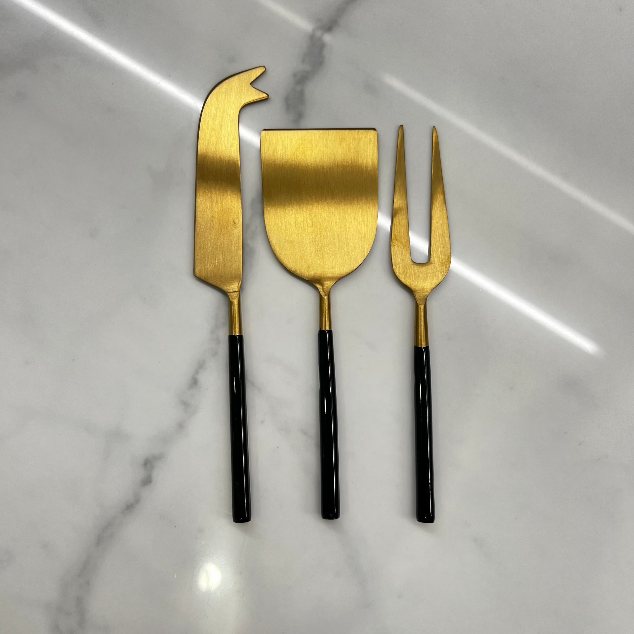 Cheese Fork, Knife, and Shovel | Black and Gold