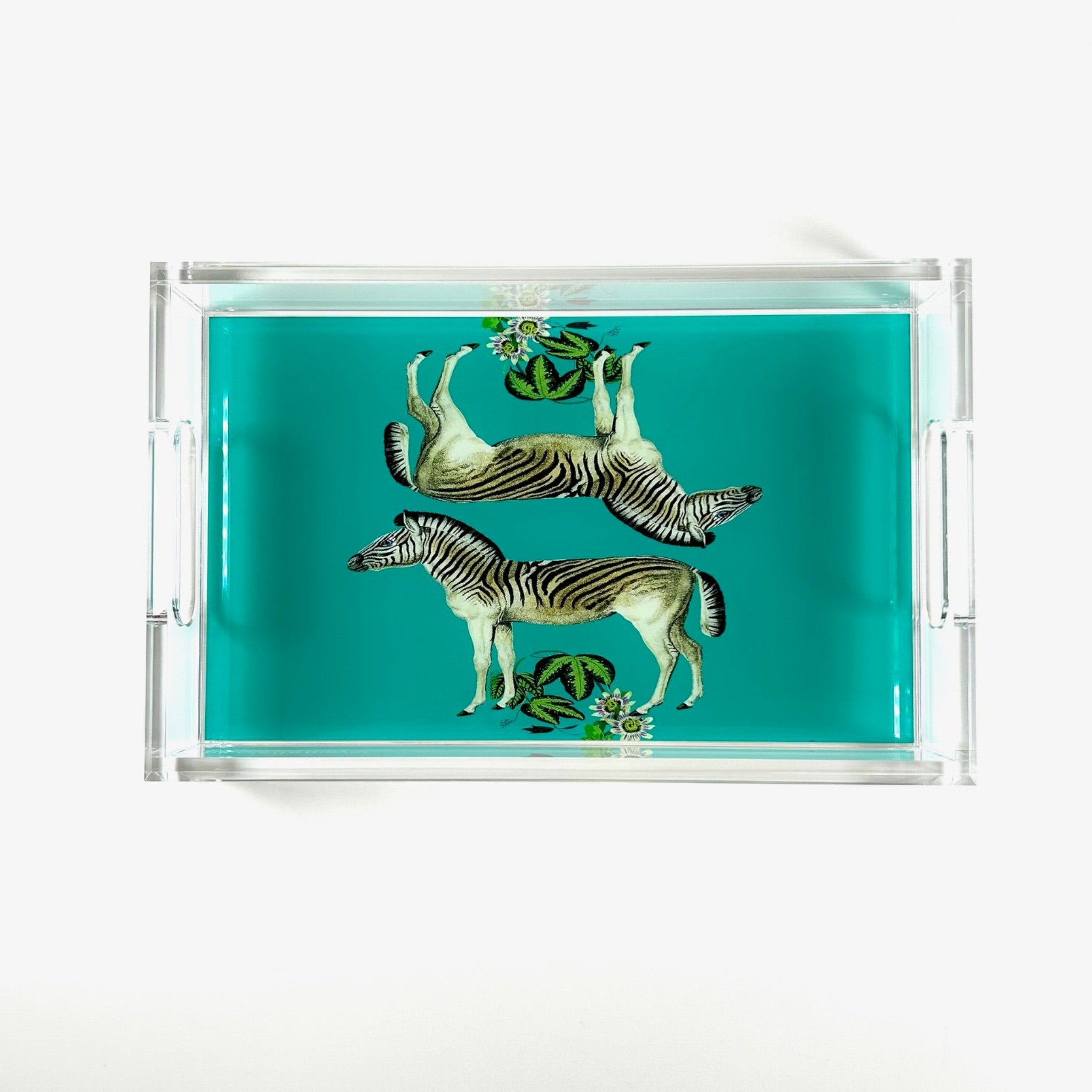 Zebras Seeing Double Teal Acrylic Tray | Small