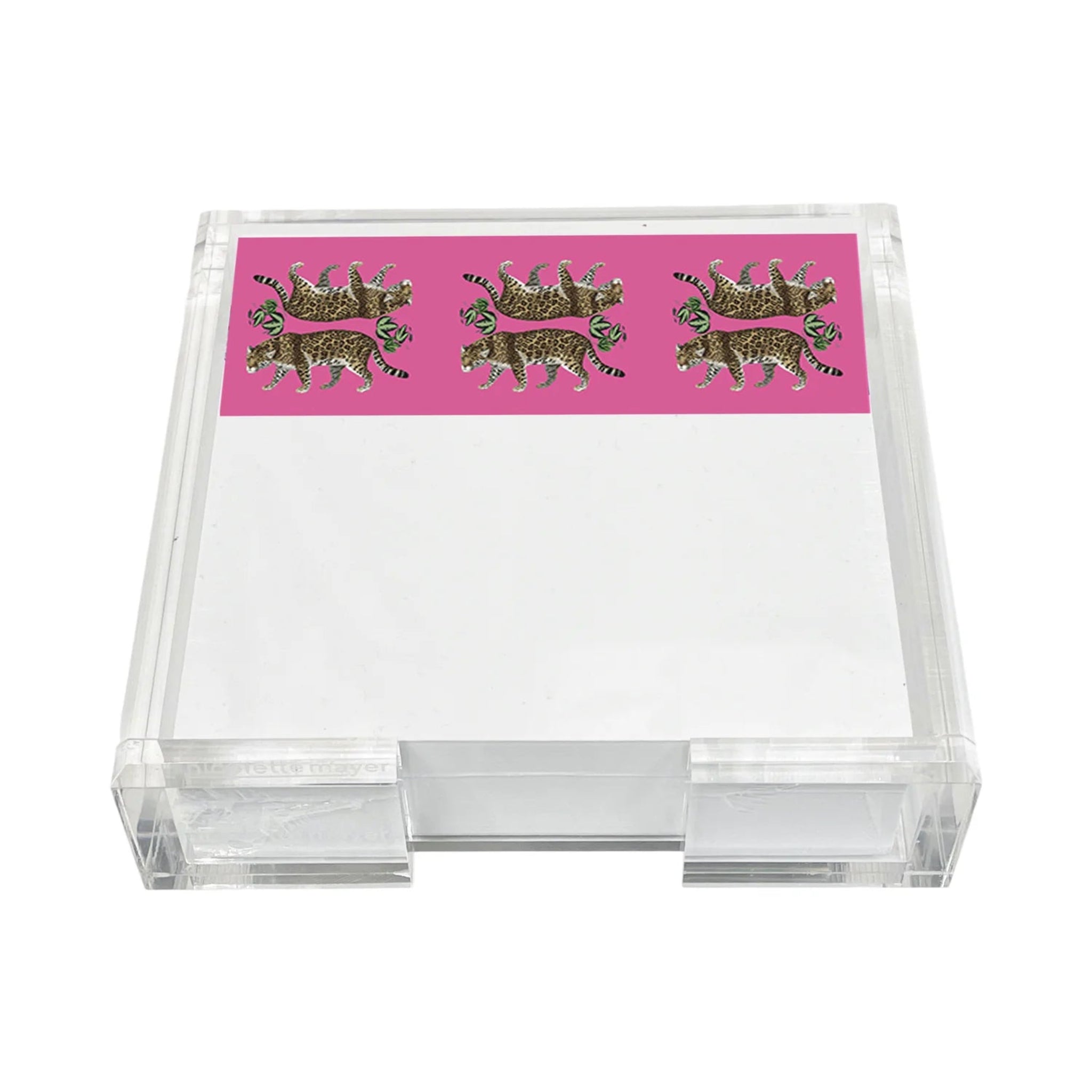 Leopard Seeing Double Hot Pink Note Cards With Acrylic Holder