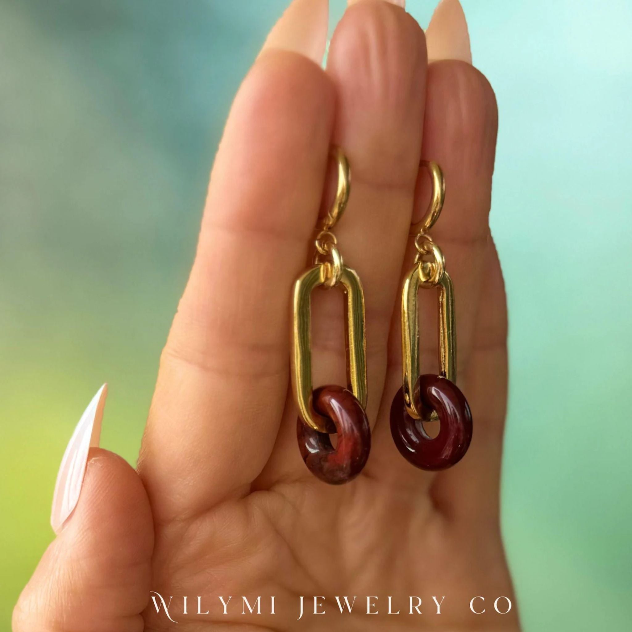 WILYMI Red Jasper Huggie Hoop Earrings