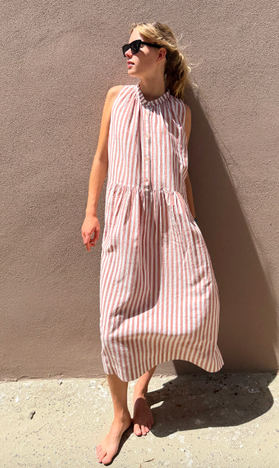 Long Pullover Dress - Terracotta/White