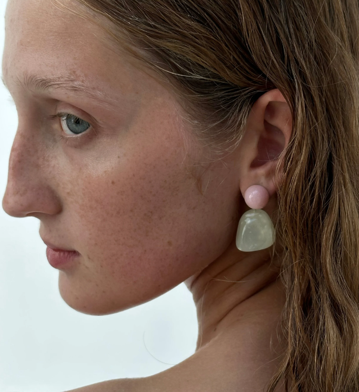 Pink Moonstone + Jade Pebbles Earrings