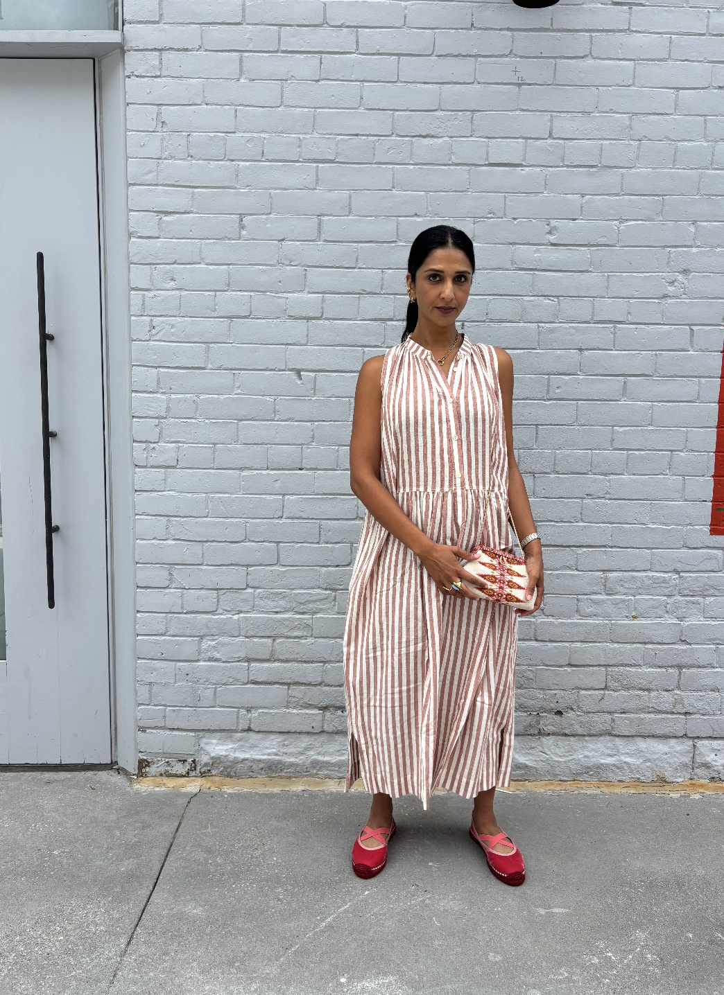 Long Pullover Dress - Terracotta/White