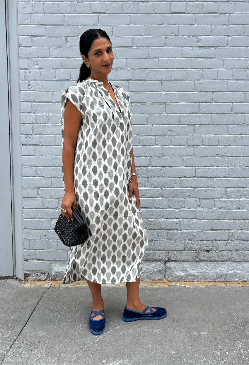 Slim Riviera Ikat Dress - Grey/White