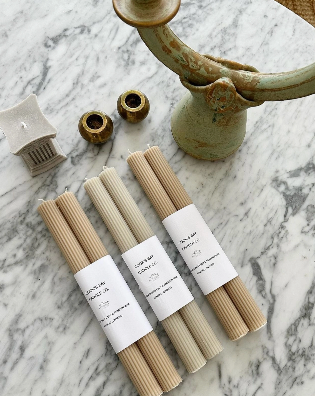 Ridge Taper Candles - Set of Two - beige