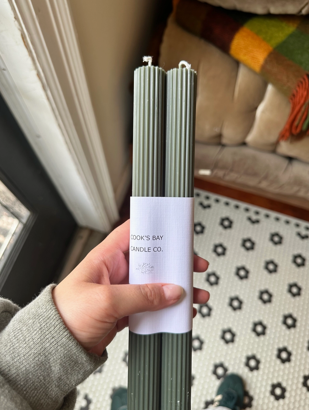 Ridge Taper Candles - Set of Two - green