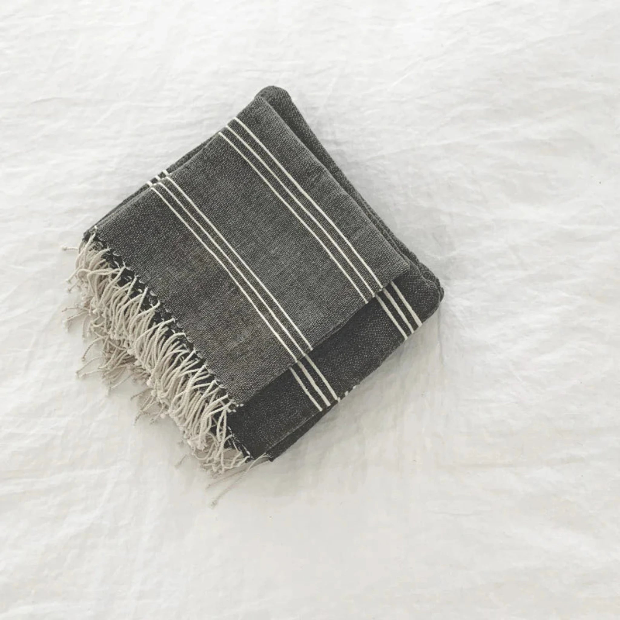 Woven Hand Towel | Grey With White Stripes