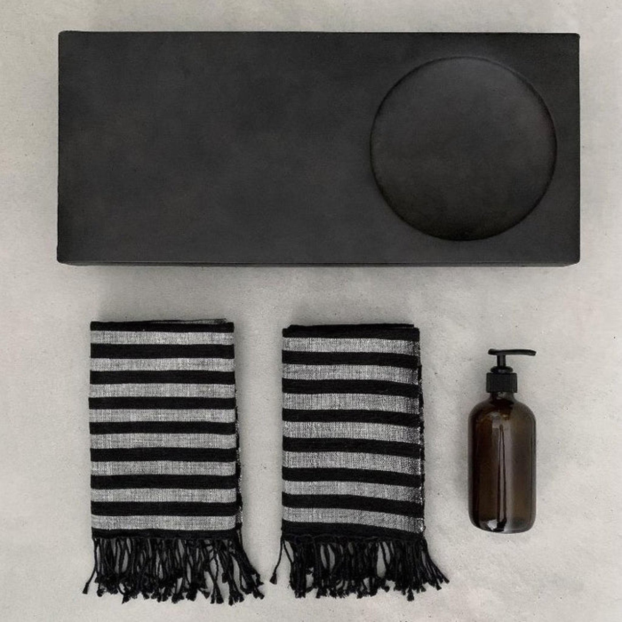 Hand Towel | Woven | Black With Grey Stripes