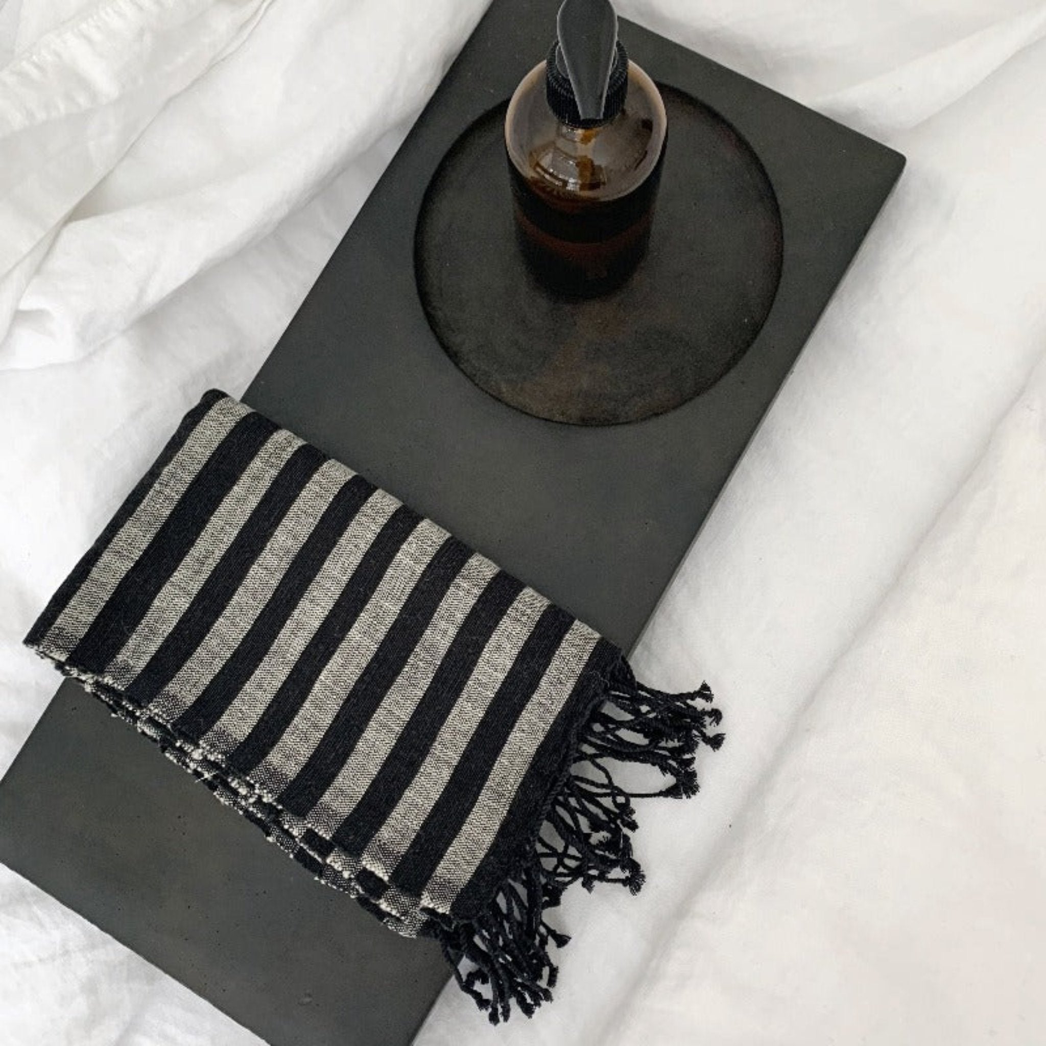 Hand Towel | Woven | Black With Grey Stripes