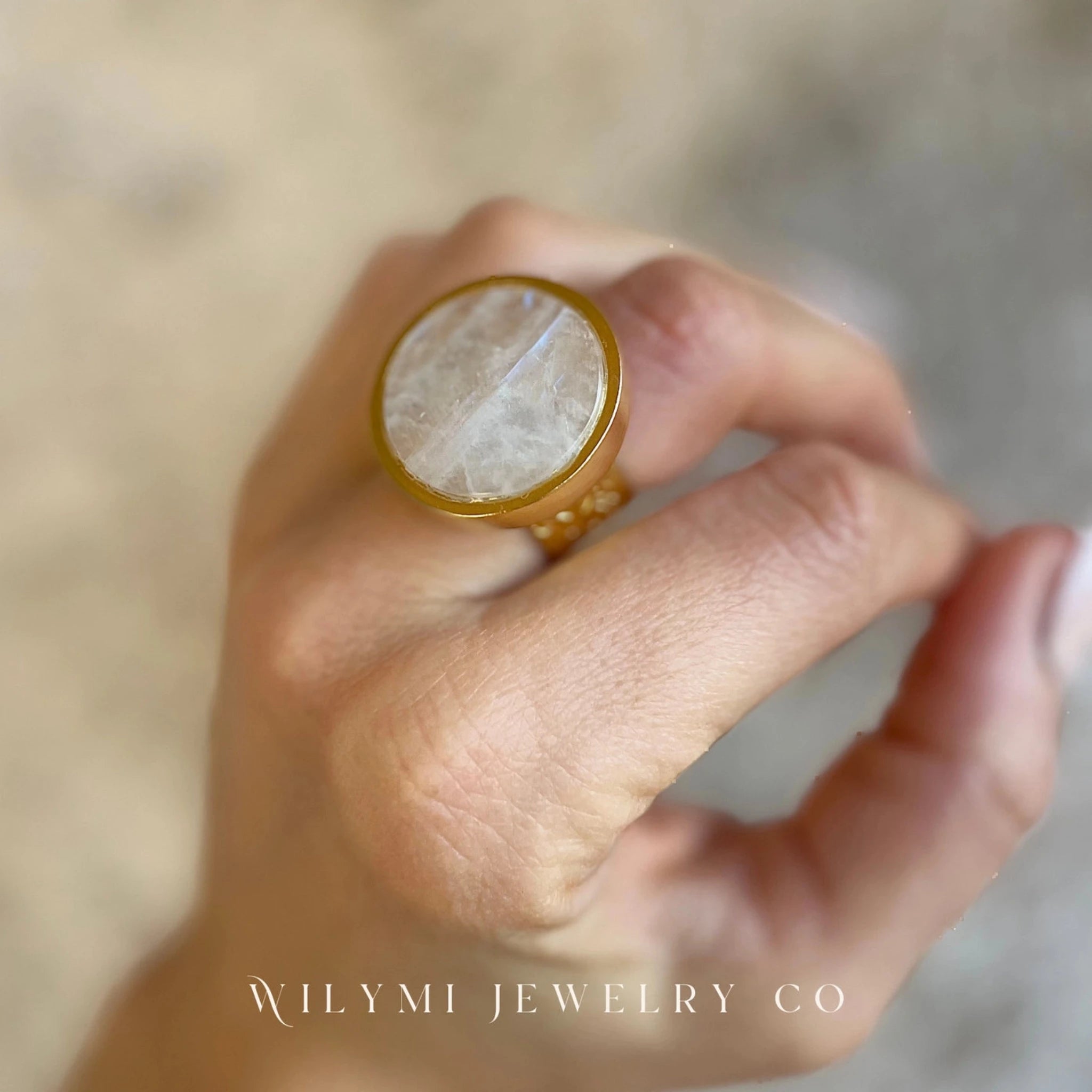 WILYMI Joy Moonstone Black and White Ring