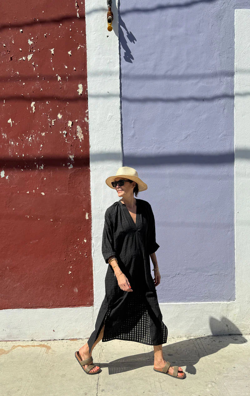 Long Grid Caftan - Black