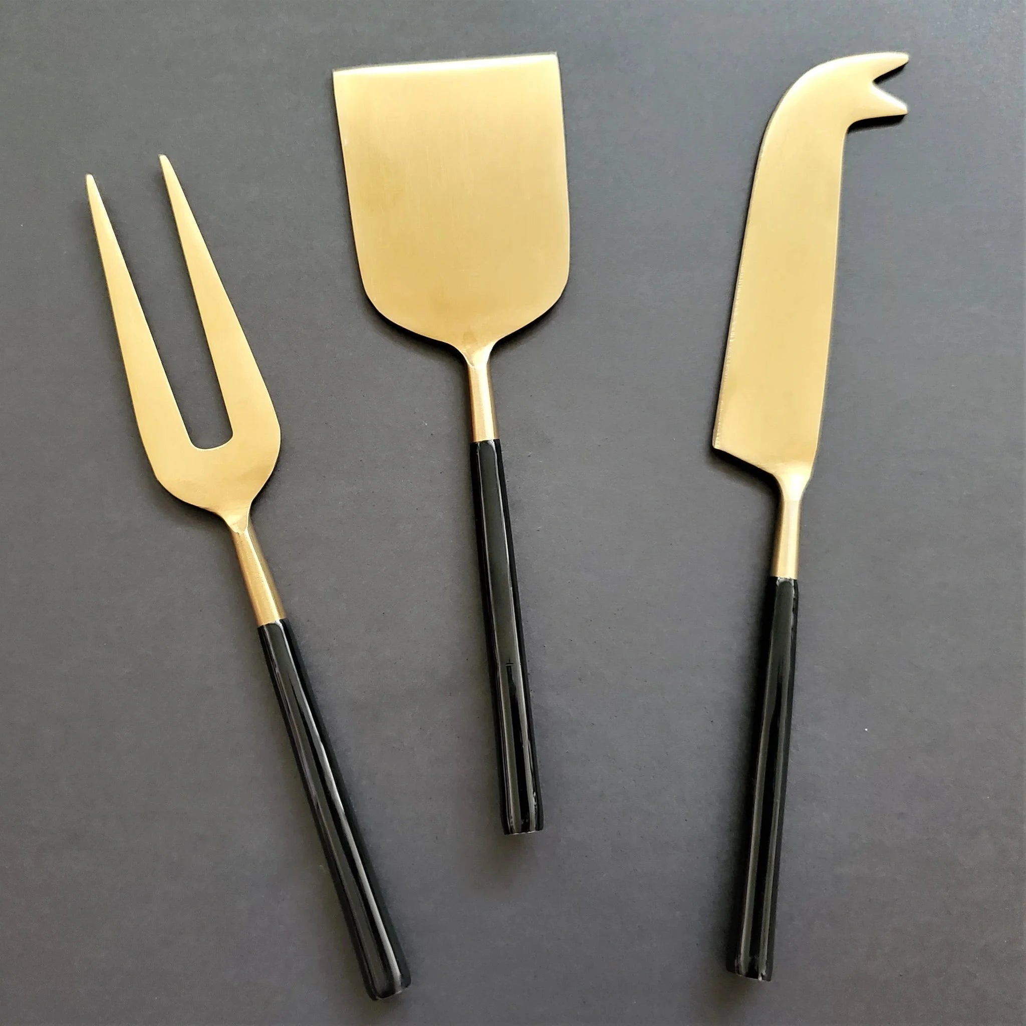 Cheese Fork, Knife, and Shovel | Black and Gold