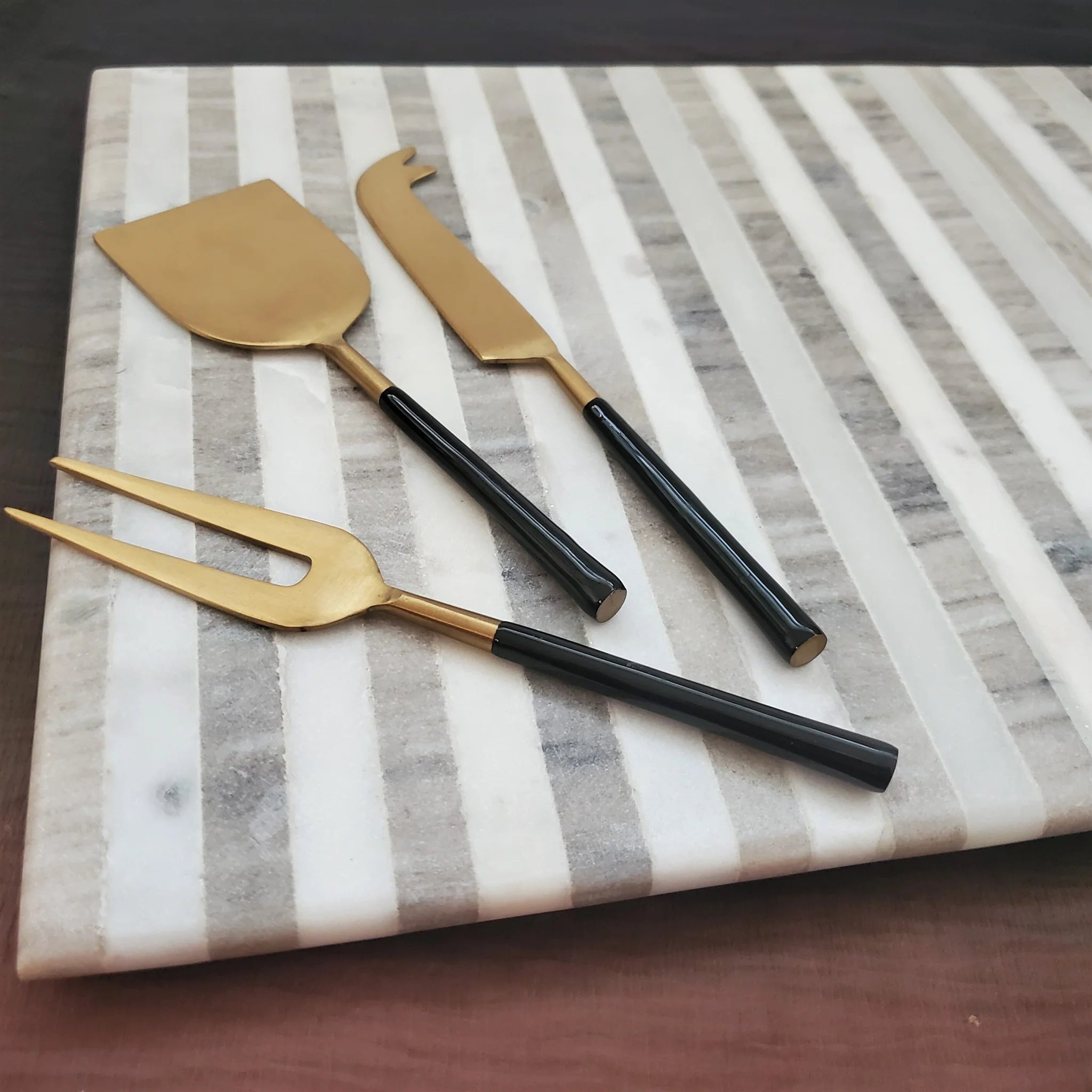 Cheese Fork, Knife, and Shovel | Black and Gold