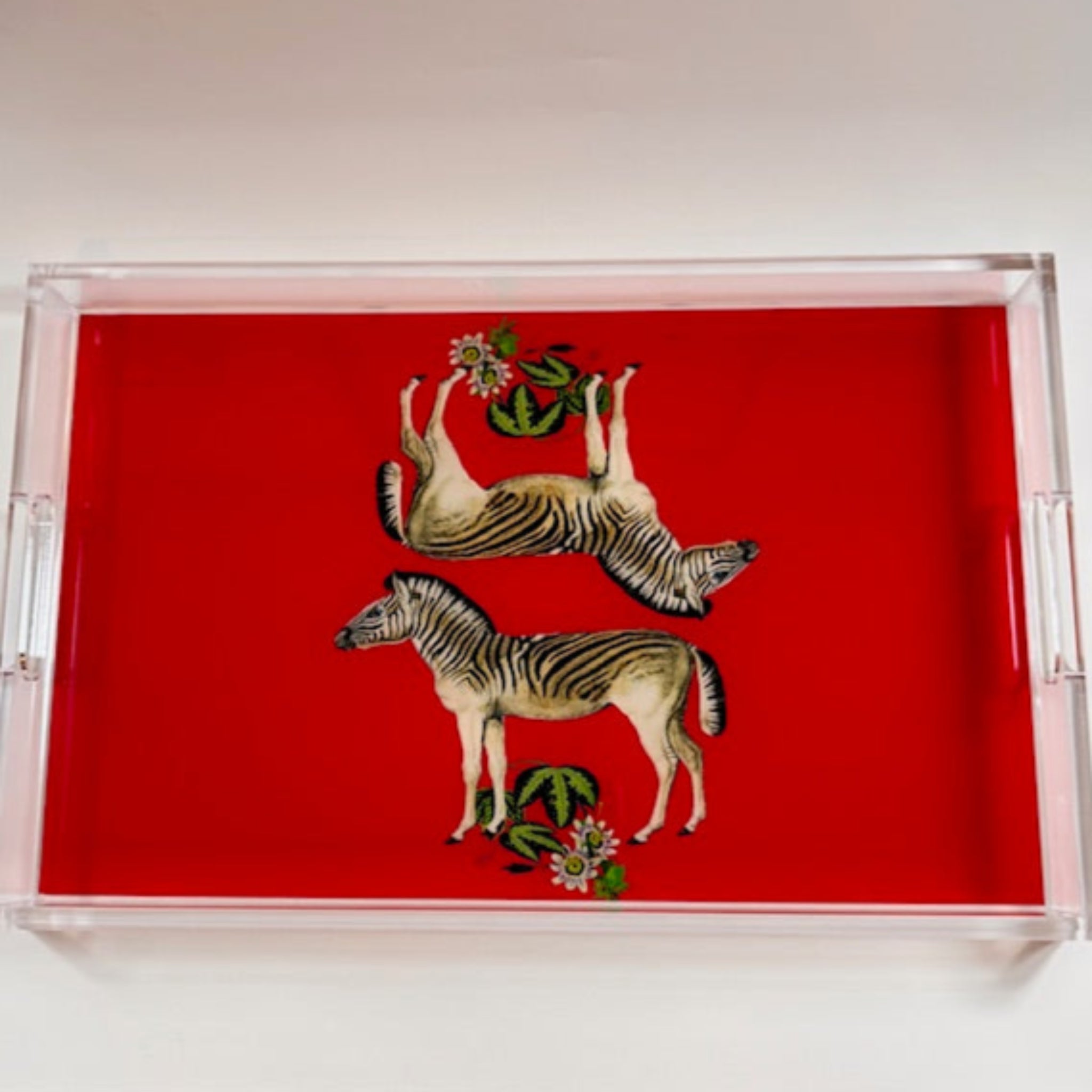 Zebras Seeing Double Red Acrylic Tray | Medium