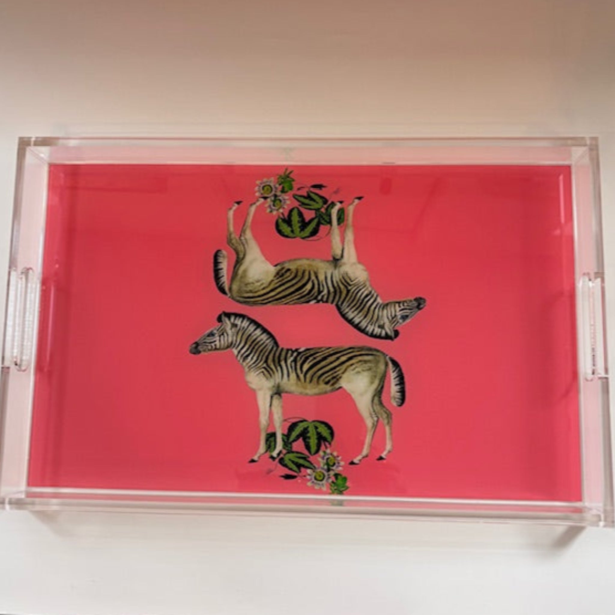 Zebras Seeing Double Pink Acrylic Tray | Medium