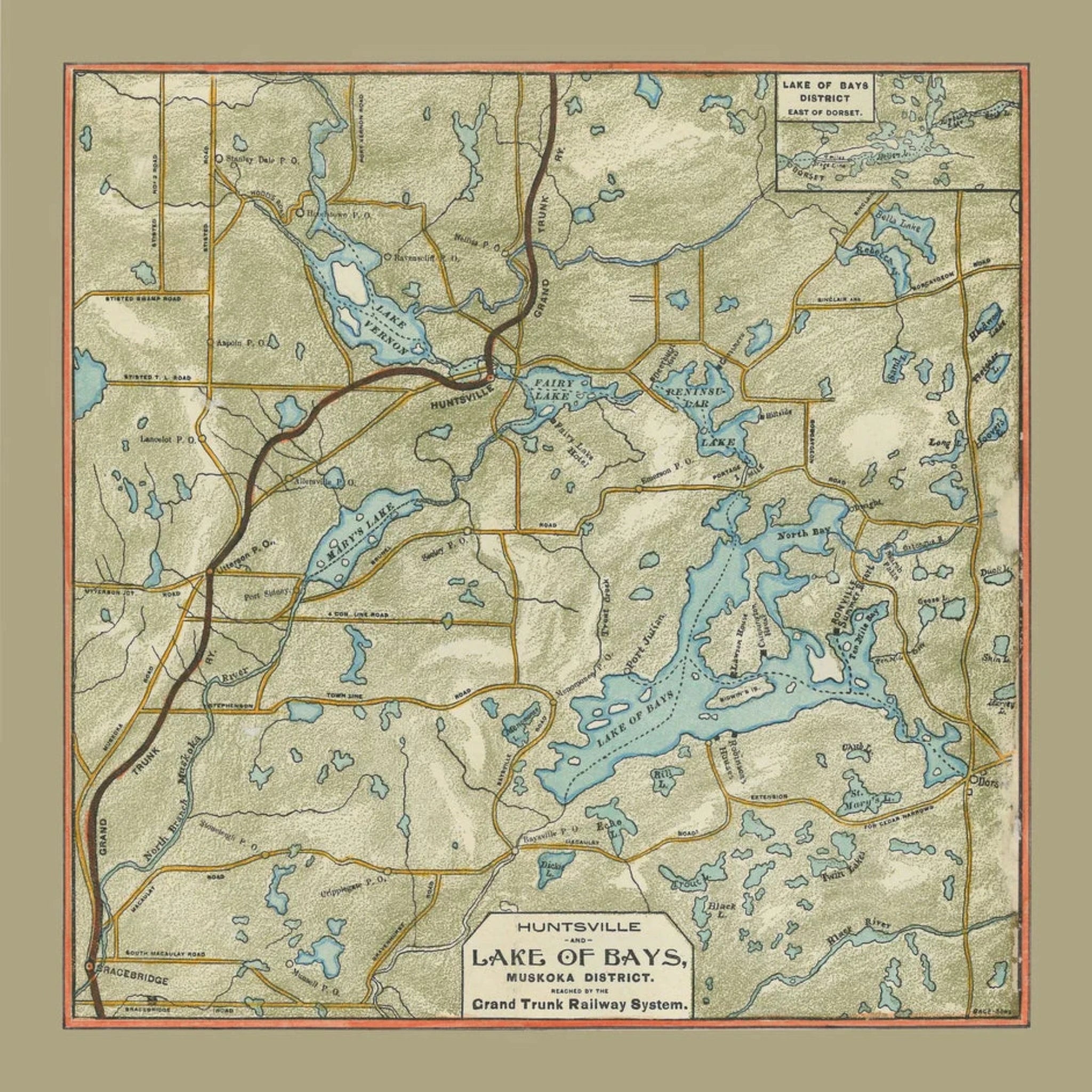 Lake of Bays Map Dinner Napkin - set of 4